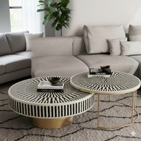 Table moderne écologique noire avec incrustations en os, à poser au sol, artisanale haut de gamme, faite à la main, étanche, légère, pour salon et décoration de chambre d'enfant