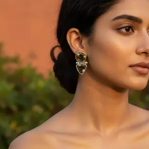 Boucles d'oreilles pendantes et clous en argent 925 avec quartz fumé pour femmes, bijoux tendance en forme de poire, diamant, émeraude, perle, pierre précieuse - Product Image 1