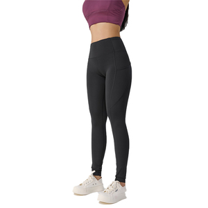 Venta directa de fábrica Pantalones de control de barriga Entrenamiento Fitness para mujeres Correr Pantalones de Yoga de cintura alta elásticos de 4 vías con Pock - Product Image 1