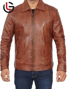 Marron vente chaude hommes col montant peau de mouton en cuir véritable hiver moto veste pour hommes haute rue pour moto - Product Image 2