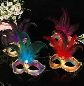 Máscara de festa DIY ecológica para festas com penas Carnaval Veneziano Halloween Casamento Natal Máscaras para artesanato