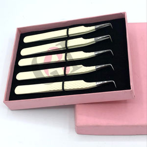 อุปกรณ์ต่อขนตาแบบปลายนาโนไฟเบอร์เคลือบผงงาช้างแบบมืออาชีพอุปกรณ์เสริมความงามติดโลโก้แบบกำหนดเองทำจากสเตนเลสสตีล - Product Image 1