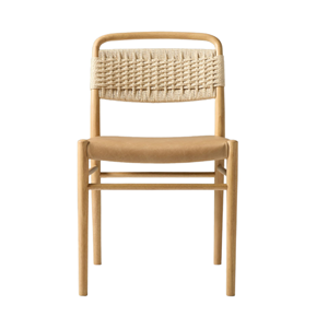 Silla de comedor de madera maciza con cojín de cuero y respaldo tejido_Muebles para el hogar, el restaurante y la Cafetería - Product Image 1