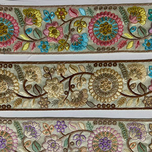 Tela de encaje bordado floral colorido con patrones intrincados Material de moda de gama alta para zapatos Bolsas de ropa - Product Image 1