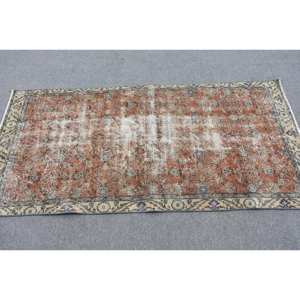 Alfombra de lana Vintage, color rojo y beige, 3,2x6,4 pies, estilo Kilim, alfombras rectangulares de área grande turca, respaldo de látex abstracto para pasillo de 10mm - Product Image 3