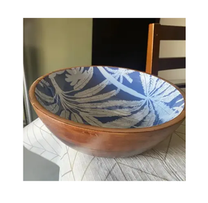 Bol rond en bois d'acacia émaillé imprimé bol à salade et à fruits pour mariage et fête bol de service prix le plus bas - Product Image 1