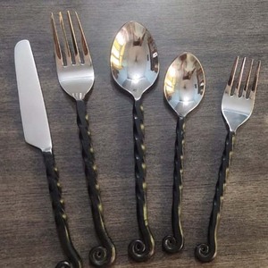 Silver Mirror Polished New Black Shade Twist Design End Handle Cutlery Reusable Flatware <b>Set</b> Popular Western Knife <b>Fork</b> <b>Spoon</b> - Product Image 5
