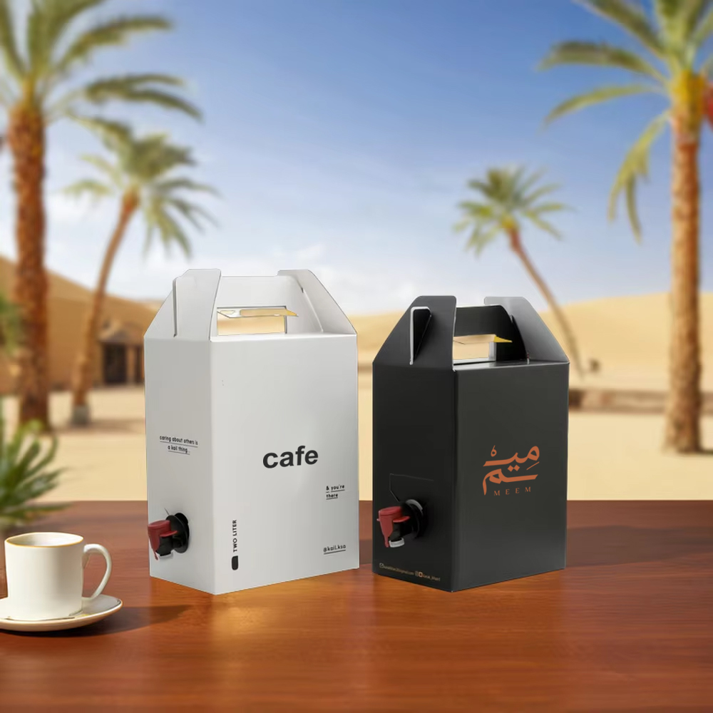 AT PACK 1L 3L 5L Kraft Paper Coffee Box SA UAE BIB Bag In Coffee Box Disposable Coffee Bag In Box With Valve Liquid Dispenser