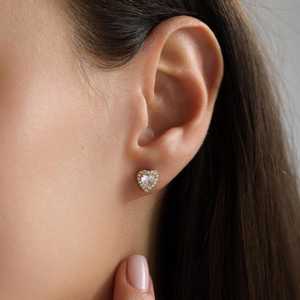 Boucles d'oreilles pendantes en argent sterling 925 plaqué or 14 carats, motif cœur pavé, cadeau pour elle - Product Image 5
