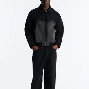 Chaqueta y Jeans de Diseñador de Alta Calidad para Hombre, Chaqueta de Jeans Personalizada con Cremallera Extra Grande, Mangas Largas y Estilo Desgastado - Product Image 2