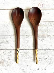 Ensemble de couverts en bois de style rustique, poli à la main, ustensiles écologiques pour les repas traditionnels et modernes - Product Image 2