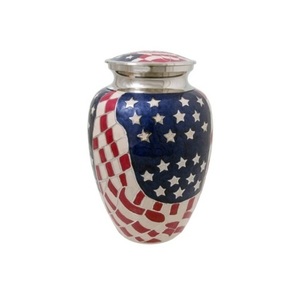<b>Memorials</b> Modern American Flag Red White and Blue Large Cremation Urn for Human Ashes Funeral Brass Urns - Product Image 1