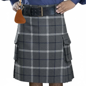 Kilt utilitaire Geoffrey Gray Link en tartan écossais pour homme, décontracté-formel, 16 oz, acrylique et laine, taille ajustable avec fonctionnalité PK - Product Image 1