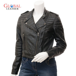 Chaqueta de piel de oveja auténtica para mujer, Original, corta, recortada, ajustada, soporte de punto, cuero genuino, sólido, transpirable para invierno - Product Image 4