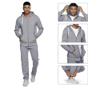 ชุดวอร์มสำหรับผู้ชายชุดฝึกซ้อมแบบมีซิปมีกระเป๋าสำหรับผู้ชายชุดเทรนนิ่งสีเทาพลัสไซส์มีซิป - Product Image 4