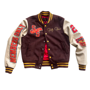 Patchs personnalisés hiver Varsity Letterman Baseball Collage laine corps en cuir véritable manches unisexe veste de basket-ball respirant - Product Image 1