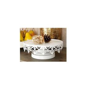 Ornate gold tone metal cake stand with lace trim design for romantic dinner party or intimate <b>engagement</b> celebration - Product Image 3