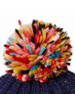 Gorro de Punto Azul Marino de Invierno con Pompón Multicolor, Mezcla de Lana Cálida, Puño Acanalado, Fabricante Personalizado, Unisex, Ropa de Invierno - Product Image 2