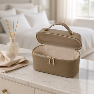 Portable PU Leather <b>Makeup</b> <b>Bag</b> <b>Large</b> Capacity Travel Cosmetic Organizer With Handle - Product Image 3