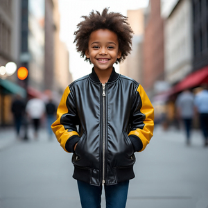 Chaqueta de cuero recortada para motocicleta de alta calidad para niñas a prueba de viento | Chaquetas de cuero de motorista para exteriores para niños y niñas - Product Image 3