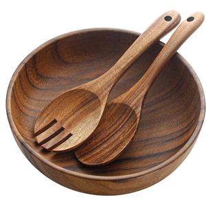 Handicraft Wood Eco-Friendly Classic Style <b>Salad</b> Bowl with <b>Servers</b> Good Price Kitchenware Wholesale From Vietnam Factory - Product Image 1