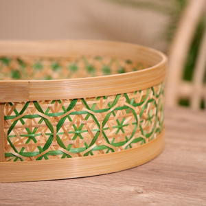 ถาดไม้ไผ่สานสีสันสดใส / จานไม้ไผ่ทรงกลมตกแต่งลายเรขาคณิตสีสันสดใส - Product Image 2