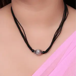 สร้อยคอจี้เงินประดับลูกปัดสีดำสำหรับผู้หญิง ประดับเพชร มุก ออนิกซ์ เครื่องประดับมินิมอลสำหรับงานหมั้น งานฉลองครบรอบ - Product Image 4