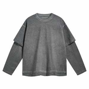 เสื้อครอปท็อปตาข่ายสองชั้นแบบขายส่ง สำหรับผู้ชายและผู้หญิง ลายมัดย้อม แขนยาว ทรงเข้ารูป สไตล์สตรีทแวร์  พร้อมปักโลโก้ตามสั่ง - Product Image 5