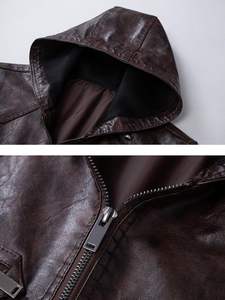 Chaleco con capucha de cuero genuino ATLANTIC a prueba de viento Venta caliente Diseño de invierno informal Cierre de cremallera en relieve No tejido liso - Product Image 4