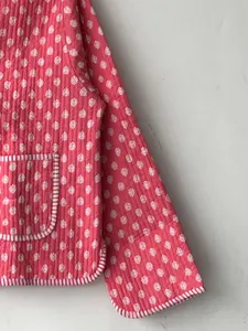 Veste en coton matelassé réversible faite à la main indienne femmes nouveau Style bloc floral imprimé bouton à rayures plus proche vestes Double face - Product Image 3