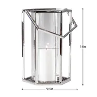 Lanterne en verre hexagonale avec cadre en métal pour la décoration de la maison