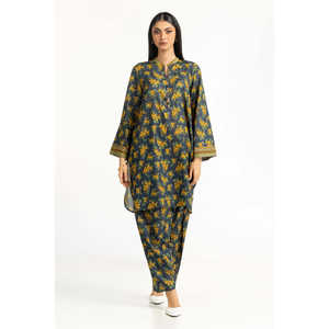 Conjunto de Dos Piezas Casual Estampado en Verde Azulado para Mujer, Atuendo de Primavera/Verano XS/XS, Top de Manga Tres Cuartos - Product Image 1