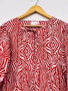 Classic Vintage Style Red Line Printed Hand Block Printed Cotton Midi <b>Dresses</b> for Women Bohemian Mini Casual Natural Button - Product Image 5