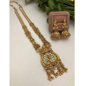Ensemble de collier et boucles d'oreilles en or plaqué de qualité supérieure, style Polki, pour collection de mariage, pour femmes - Product Image 1