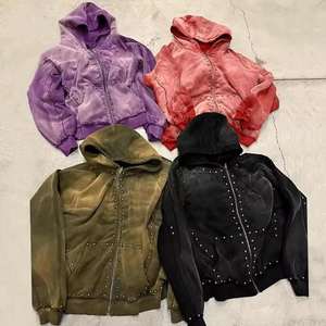 Sudadera con Capucha Personalizada para Hombre, Estilo Desgastado por el Sol, con Cremallera, Tejido French Terry Funcional, Lavado Ácido, 500 g/m², con Remaches y Pedrería - Product Image 1