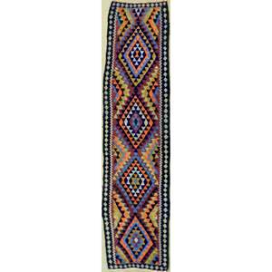 Un kilim Sanandaj vintage authentique, noué à la main, unique en son genre, 10'1 x 2'5 - Product Image 1
