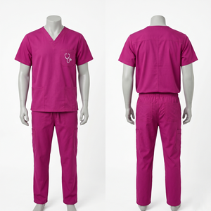 Mens Scrub Uniform Set 180 GSM Poly Cotton Stretch Fabric Dusty Mauve V Neck Chest Utility Pockets Custom Heat Transfer Logo - Product Image 5