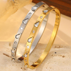 ขายส่งกำไลข้อมือและกำไลแฟชั่นสแตนเลสสตีล 316L ชุบทอง 14k 18k ประดับเพชรซิร์คอน รูปทรงหยดน้ำ สำหรับผู้หญิง - Product Image 1
