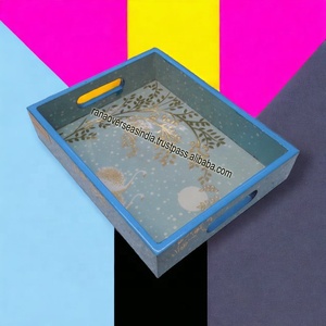 Plateau de service en bois rectangulaire imprimé personnalisé en gros direct d'usine pour thé et café Design sculpté écologique - Product Image 2