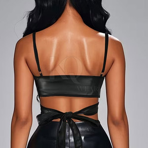 Women Leather <b>Bra</b> with Adjustable <b>Straps</b> Breathable & Front Logo High Support Yoga <b>Bra</b> Soft Lining and Stylish Modern Fashion - Product Image 4