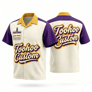 เสื้อเชิ้ตโบว์ลิ่งคอปกแคมป์ลายทางแบบสั่งทำสำหรับผู้ชาย แขนเสื้อแบบแร็กแลน ติดกระดุม ลายทางย้อนยุค เสื้อทีม - Product Image 2