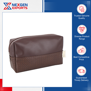 Fabriqué en Inde, qualité supérieure, haute efficacité, durable, écologique, sac cosmétique en cuir véritable PU, fermeture éclair, portable, quantité en vrac - Product Image 2