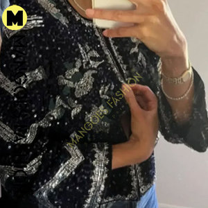 Women's Vintage Embroidered <b>Sequin</b> Quilted <b>Jacket</b> Long Sleeves Short Winter Breathable Fashion Shiny Customized Color Canvas - Product Image 4