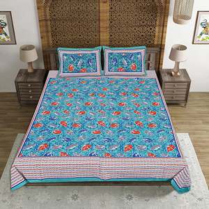 Jaipuri Print Blue Cotton 240 TC Double Bedsheet with 2 Pillow Covers 3-Pc Set for <b>King</b> <b>Size</b> Beds 100% Cotton Home Use - Product Image 2