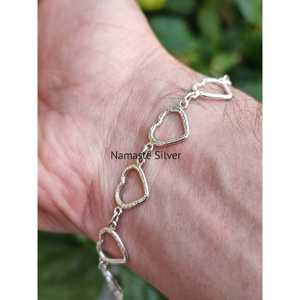 Handmade 925 <b>Solid</b> Sterling <b>Silver</b> Heart Charm <b>Bracelet</b> for Women 7.5 Inches Length Unique Heart Shape Design Fashion Gift for - Product Image 1