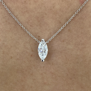 Collier pendentif solitaire en or massif 14 carats avec diamant de laboratoire de qualité supérieure de 1 carat, taille marquise, certifié IGI, haute couture - Product Image 1