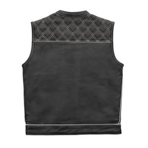 Diamond Quilted <b>White</b> Lined Stitched <b>Men's</b> Motorcycle Vest Logo Decorated Fashionable <b>Gilets</b> for Outdoor Winter Use - Product Image 2