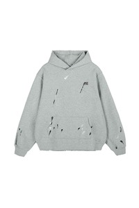 Sudadera con capucha unisex con salpicaduras de pintura gris |   Sudadera con Estampado Abstracto y Efecto de Pintura Dividida |   Sudadera con Capucha Estilo Urbano al por Mayor - Product Image 4