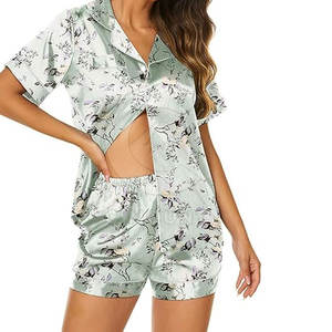 <b>Ladies</b> Sleepwear Suit <b>Short</b> Sleeve <b>Shorts</b> <b>Set</b> With Elastic Waist 2 Piece Women Sleeping Suit - Product Image 1