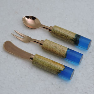 Cubiertos de resina de último diseño, mango de madera y acero inoxidable con utensilios de cocina chapados en oro de alta calidad - Product Image 6
